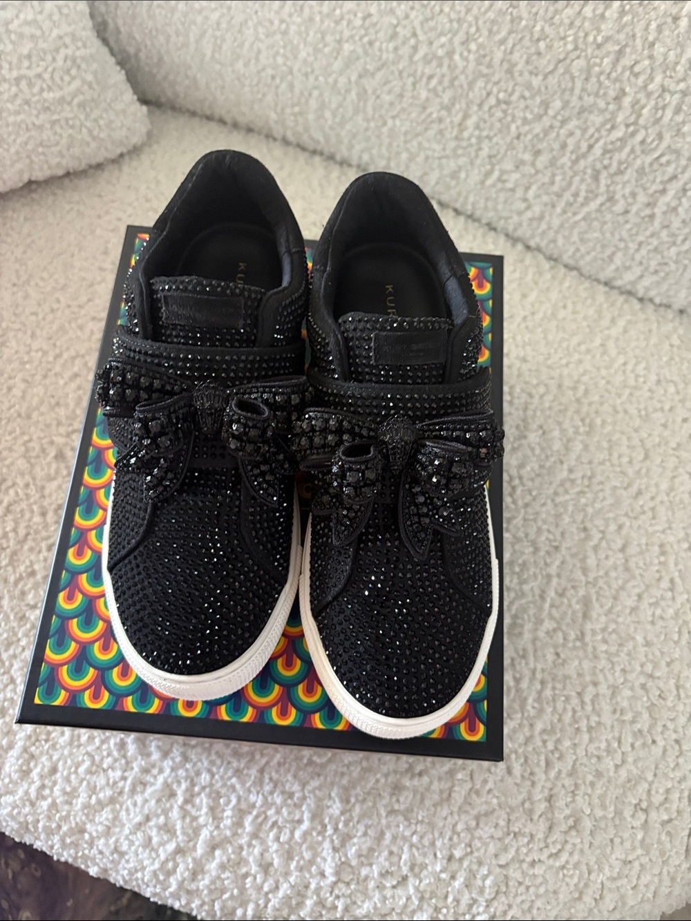 Kurt Geiger Black Rhinestone Bow Slip-On Sneakers Gorgeous!!!